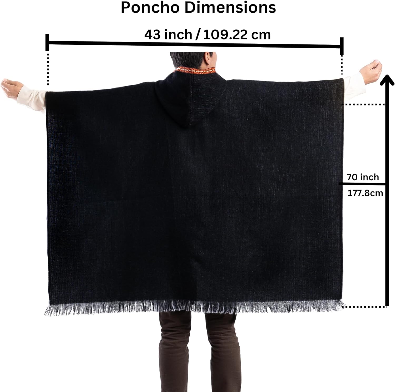 QISU Llama Loft Poncho, Alpaca Wool Poncho, Western Style, Unique and Handmade in Ecuador, Thick, Warm and Alpaca Wool Poncho, Size 43 X 70 Inches Rectangular, Lightweight and Soft, Made in Ecuador - QISU